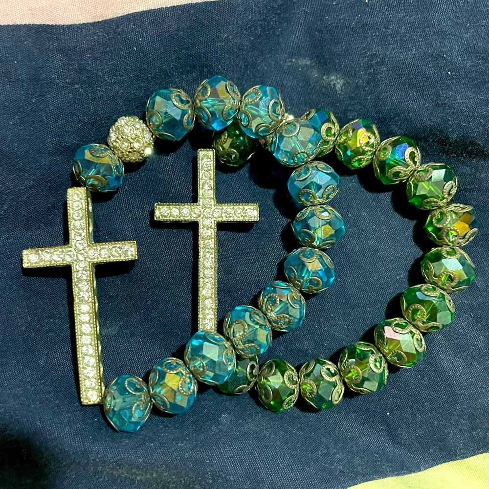 2 - Green and blue Bracelets With Cross